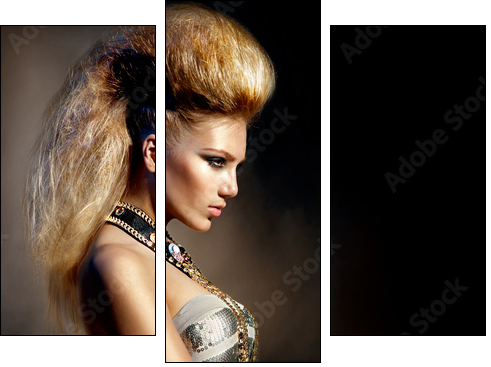 Fashion Rocker Style Model Girl Portrait. Hairstyle - Three-piece canvas, Triptych