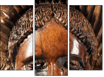 Carved face in the wood - Three-piece canvas, Triptych