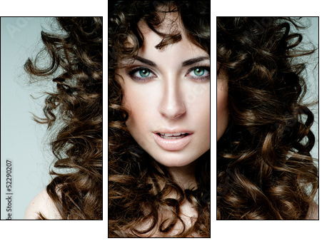 beautiful brunette with curly hair - Three-piece canvas, Triptych