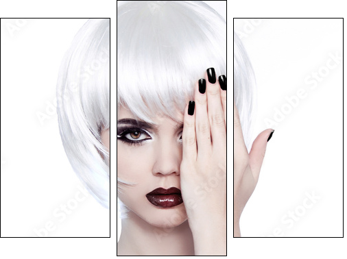 Vogue Style Woman. Fashion Beauty Woman Portrait with White Shor - Three-piece canvas, Triptych