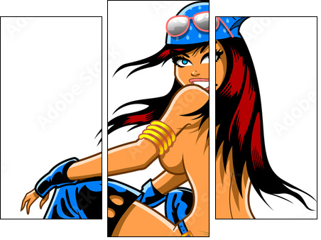 Sexy Squatting Biker Girl - Three-piece canvas, Triptych