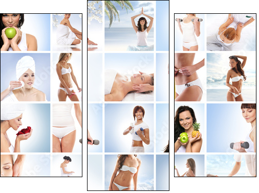 A collage of young women relaxing on spa procedures - Three-piece canvas, Triptych