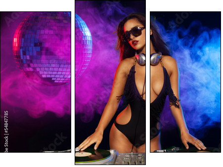 Glamorous sexy busty DJ - Three-piece canvas, Triptych