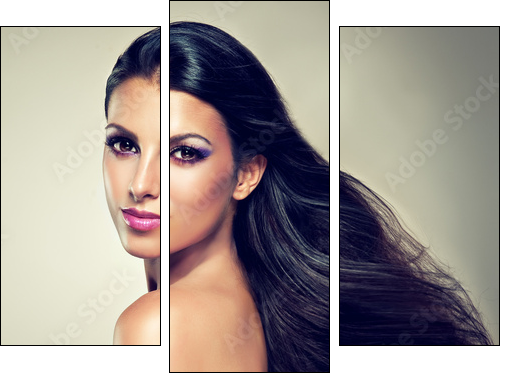Beautiful brunette with long hair flying - Three-piece canvas, Triptych