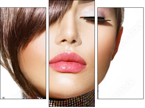 Hairstyle. Beauty Model Girl Portrait with Perfect Makeup - Three-piece canvas, Triptych