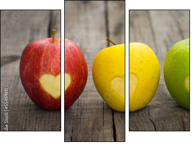 Apples with engraved hearts - Three-piece canvas, Triptych