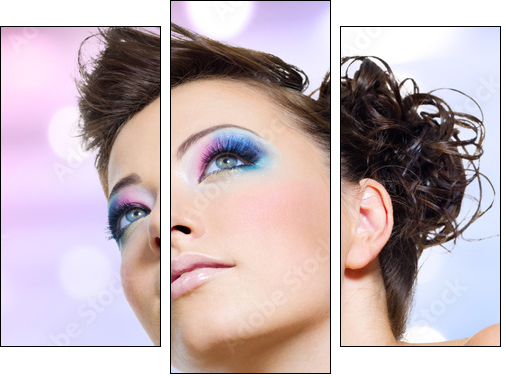 Closeup face with fashion bright pink makeup - Three-piece canvas, Triptych