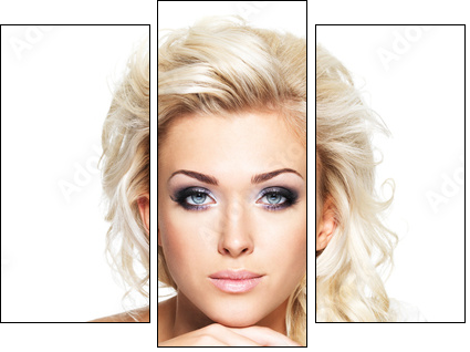 Beautiful blond woman with long curly hair and style makeup. - Three-piece canvas, Triptych