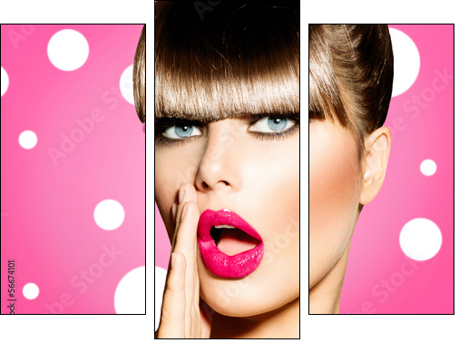 Surprised Woman with open Mouth. Pin up Girl - Three-piece canvas, Triptych
