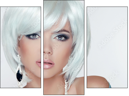 Makeup. Fashion Style Beauty Woman Portrait with White Short Hai - Three-piece canvas, Triptych
