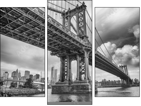 The Manhattan Bridge, New York City. Awesome wideangle upward vi - Three-piece canvas, Triptych