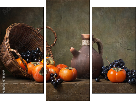 Still life with persimmons and grapes on the table - Three-piece canvas, Triptych