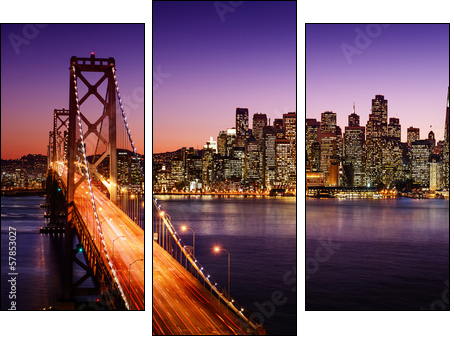 San Francisco skyline and Bay Bridge at sunset, California - Three-piece canvas, Triptych
