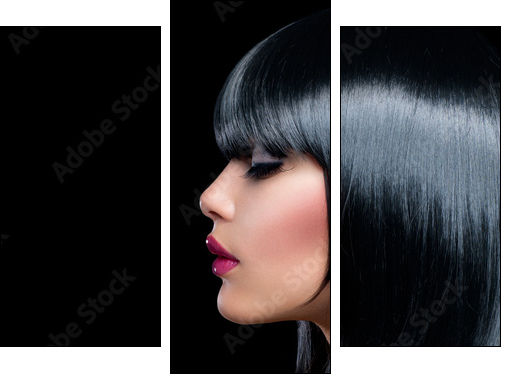 Beautiful Brunette Girl. Beauty Woman with Short Black Hair - Three-piece canvas, Triptych