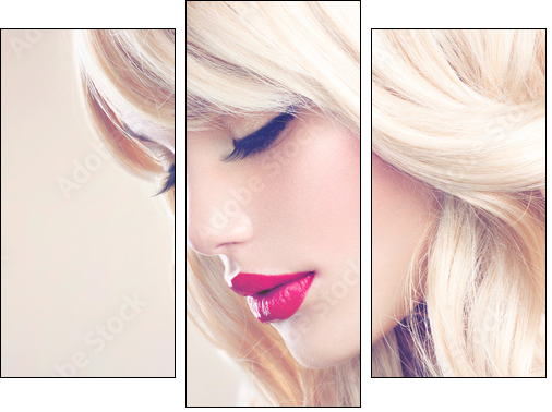 Beautiful Blond Girl with Healthy Long Wavy Hair. White Hair - Three-piece canvas, Triptych