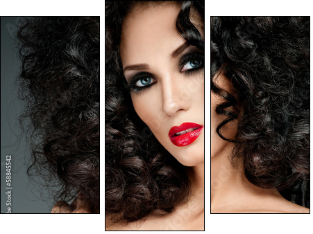 beautiful brunette with gorgeous curly hair - Three-piece canvas, Triptych