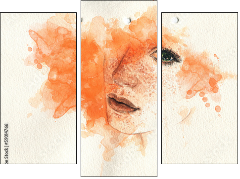 Beautiful woman. watercolor illustration - Three-piece canvas, Triptych