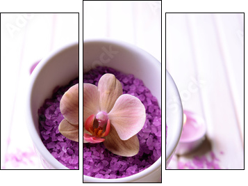 Still life with beautiful blooming orchid flower, towel and - Three-piece canvas, Triptych