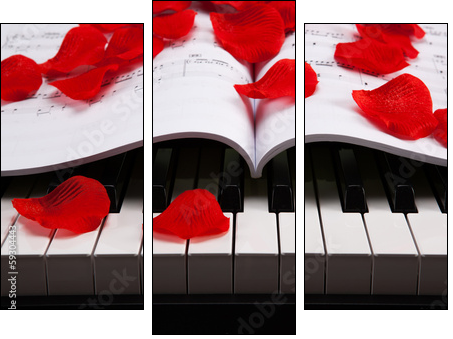 Piano keys and musical book - Three-piece canvas, Triptych