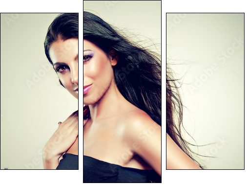 Beautiful brunette with long hair flying - Three-piece canvas, Triptych