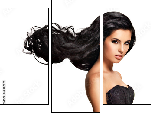 Beautiful brunette woman with long black  hair - Three-piece canvas, Triptych