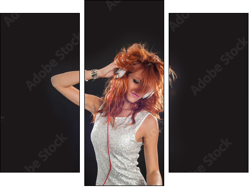 Young sexy deejay woman against black background. - Three-piece canvas, Triptych