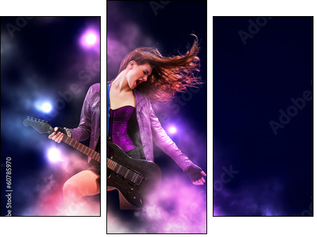 Rock passionate girl with black wings - Three-piece canvas, Triptych