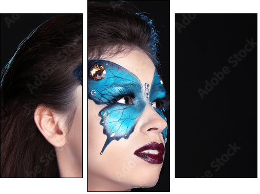 Face art portrait. Fashion Make up. Butterfly makeup on face bea - Three-piece canvas, Triptych