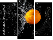 Set of fresh oranges in water splash - Three-piece canvas, Triptych
