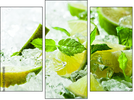 lime and leaves of mint with ice - Three-piece canvas, Triptych