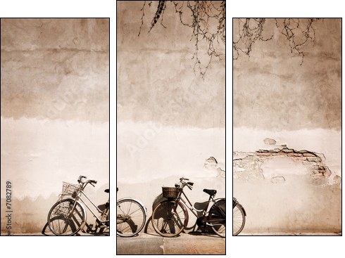 Italian old-style bicycles leaning against a wall  - Three-piece canvas, Triptych
