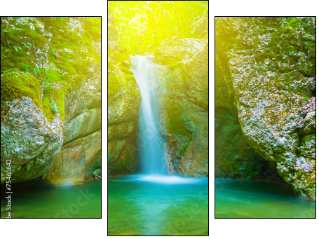 small mountain waterfall - Three-piece canvas, Triptych