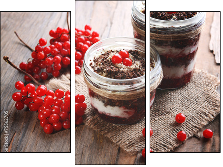 Delicious dessert in jars on table close-up - Three-piece canvas, Triptych