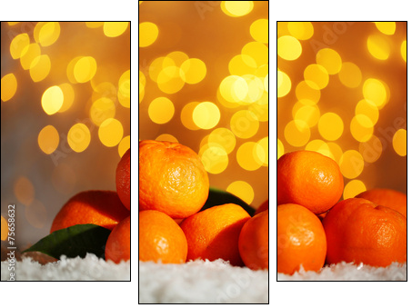 Fresh ripe mandarins on snow, on lights background - Three-piece canvas, Triptych