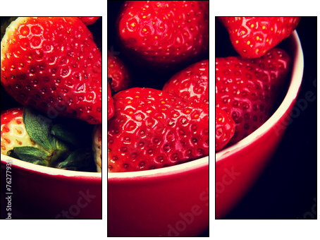 Fresh red strawberries in a bowl. - Three-piece canvas, Triptych