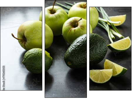 Organic Raw Green avocado, apples and limes - Three-piece canvas, Triptych