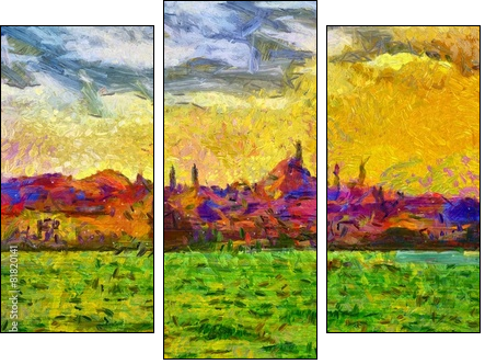 Istanbul shore view cityscape impressionist style painting - Three-piece canvas, Triptych