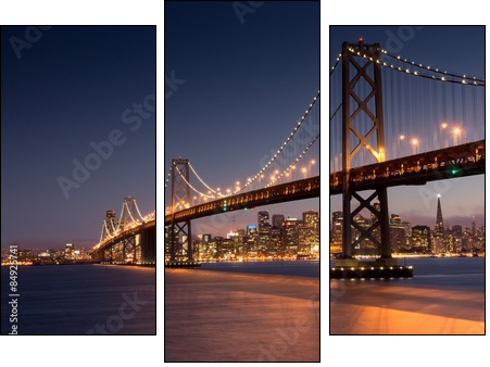 Dusk over San Francisco-Oakland Bay Bridge and San Francisco Skyline. Yerba Buena Island, San Francisco, California, USA. - Three-piece canvas, Triptych