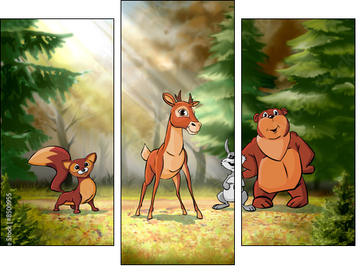 Forest animals are on the field - Three-piece canvas, Triptych
