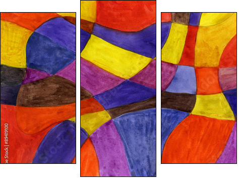 Abstract watercolor lines and shapes painting. Vibrant colors. - Three-piece canvas, Triptych
