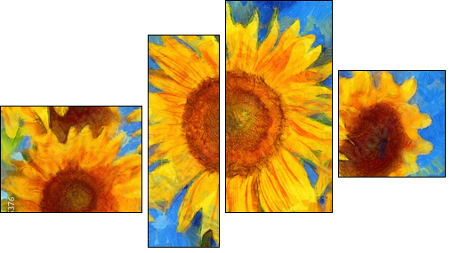Sunflowers.Van Gogh style imitation. Digital painting. - Four-piece canvas, Fortyk