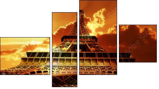 Eiffel tower on sunset - Four-piece canvas, Fortyk