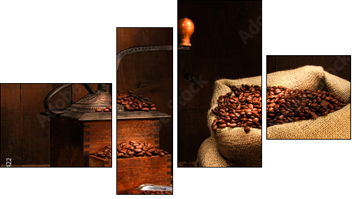 Antique coffee grinder with beans - Four-piece canvas, Fortyk