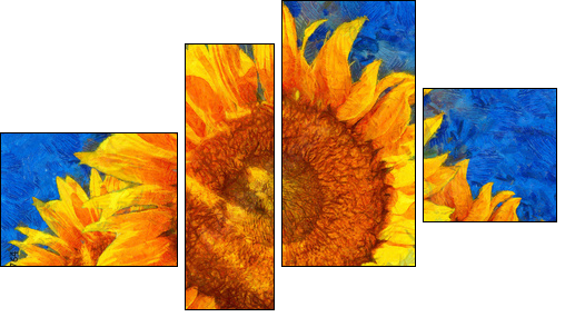 Sunflowers.Van Gogh style imitation. Digital imitation of post impressionism oil painting. - Four-piece canvas, Fortyk