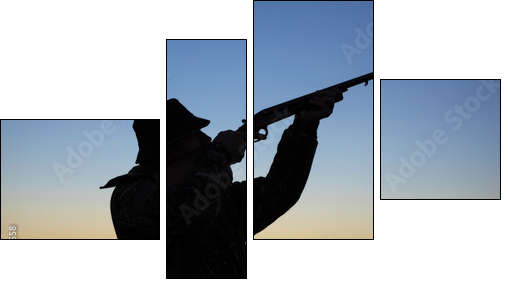 Hunter's silhouette at sunset - Four-piece canvas, Fortyk