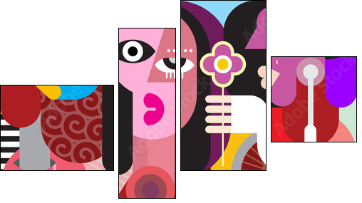 The Man Gives One Flower To A  Beautiful Woman - Four-piece canvas, Fortyk