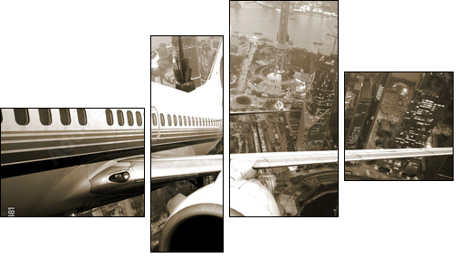 the airplane take off from the city night. - Four-piece canvas, Fortyk
