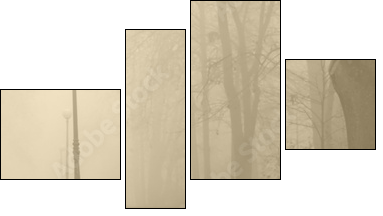 red bench in the fog - Four-piece canvas, Fortyk