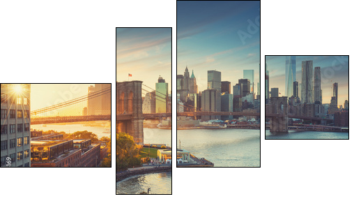 Retro style New York Manhattan with Brooklyn Bridge and Brooklyn Bridge Park in the front. - Four-piece canvas, Fortyk