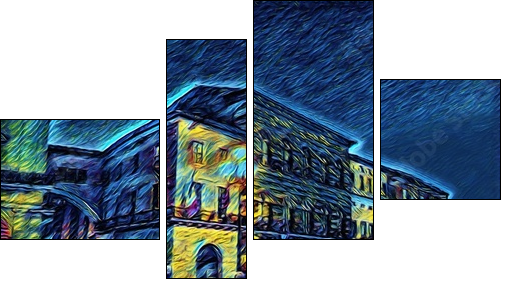 Ponte di mezzo in Pisa, Italy. Old houses at embankment. Italian bridge. Big size oil painting fine art in Vincent Van Gogh style. Modern impressionism drawn. Creative artistic print or poster. - Four-piece canvas, Fortyk